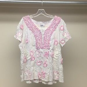Cotton embroidered front @ back flounce top